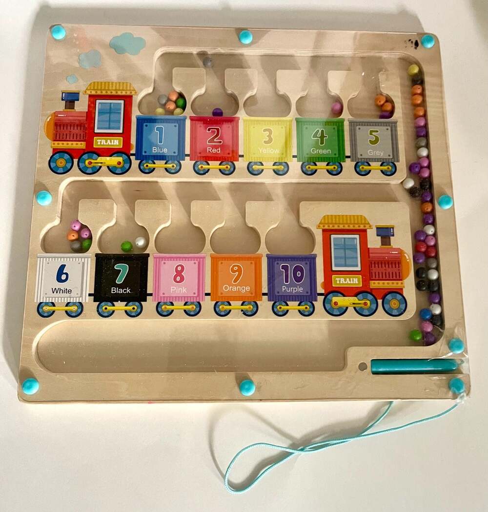 Magnetic Color and Number Train Maze Montessori Wooden Toddler Learning Toy